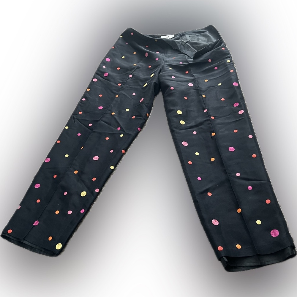 VINTAGE 100% Silk Multicolor Polka Dot Black Pants By S.L.B. Size 8. - Picture 3 of 14